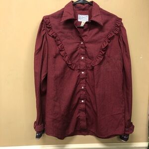 Rockmount Ranch Wear Womens Western Rodeo Shirt Red Black Plaid Ruffle Front